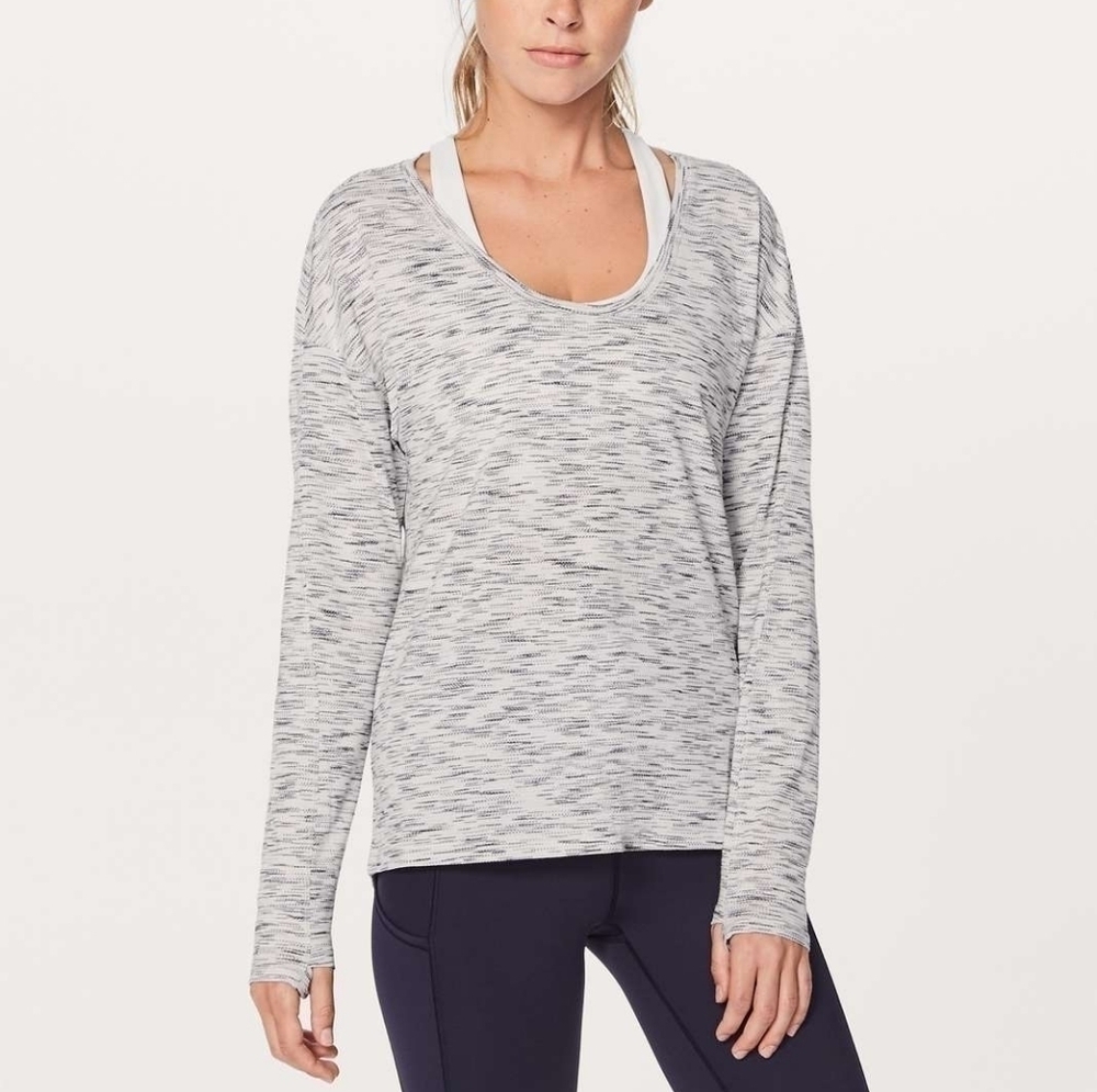 Lululemon Meant To Move Long Sleeve Tiger Space Dye Black White Scoop Neck Gray